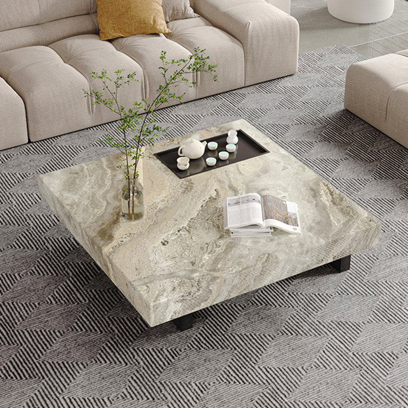 Table basse carrée flottante en marbre, H 11,8 po x L 43,3 po x l 43,3 po