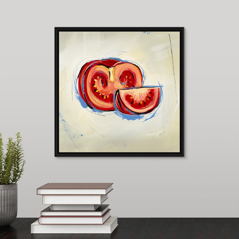 « picnic party iii », peinture sur toile, H 13,7 po x l 13,7 po x p 1,75 po, Cadre flottant noir