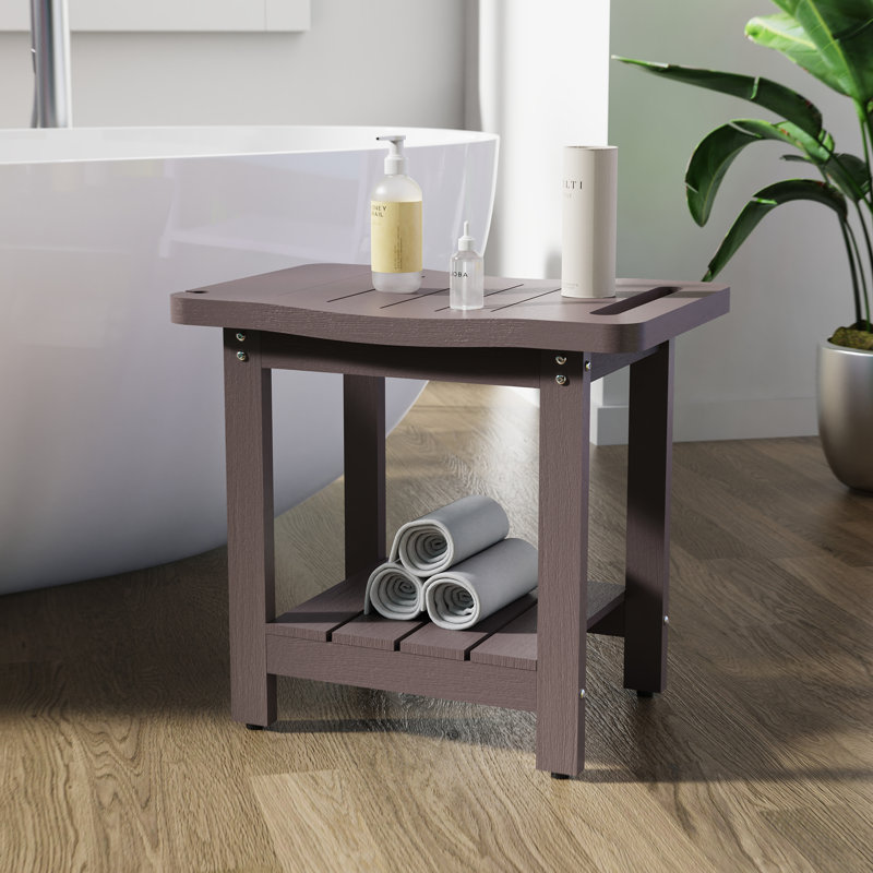 Shower Bench with Shower Holder, HIPS Shower Stool with Storage Shelf, Waterproof Shower Seat for Bathroom,Indoor or Outdoor Use