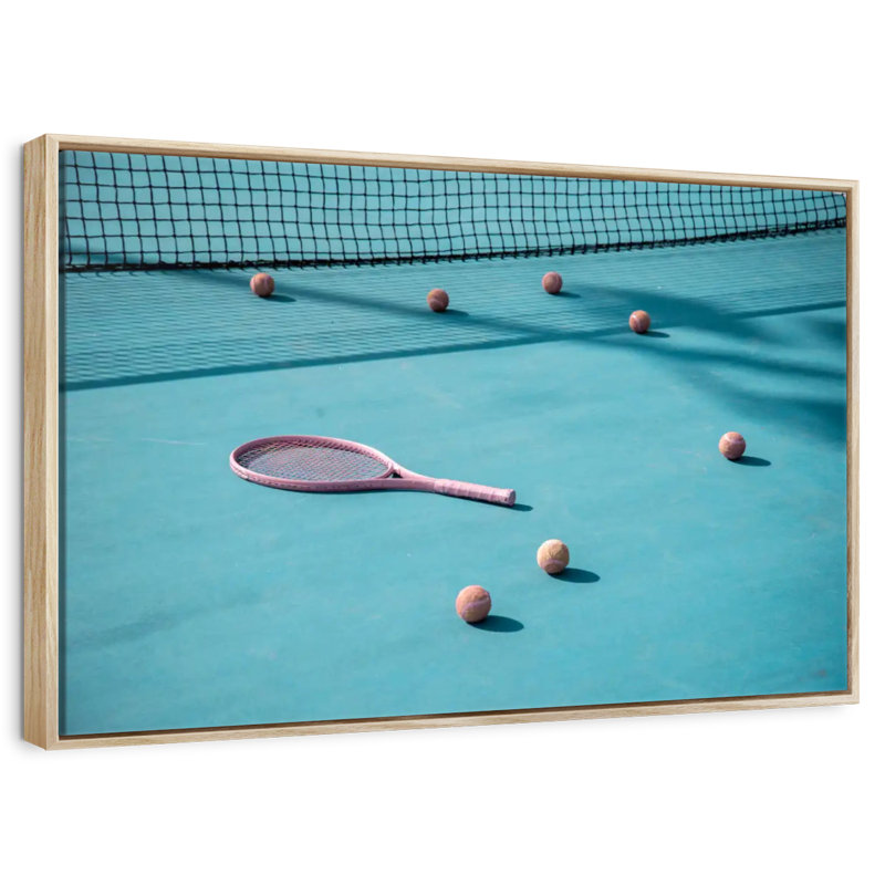 Tennis bleu, Cadre flottant en bois naturel, 40 po x 27 po