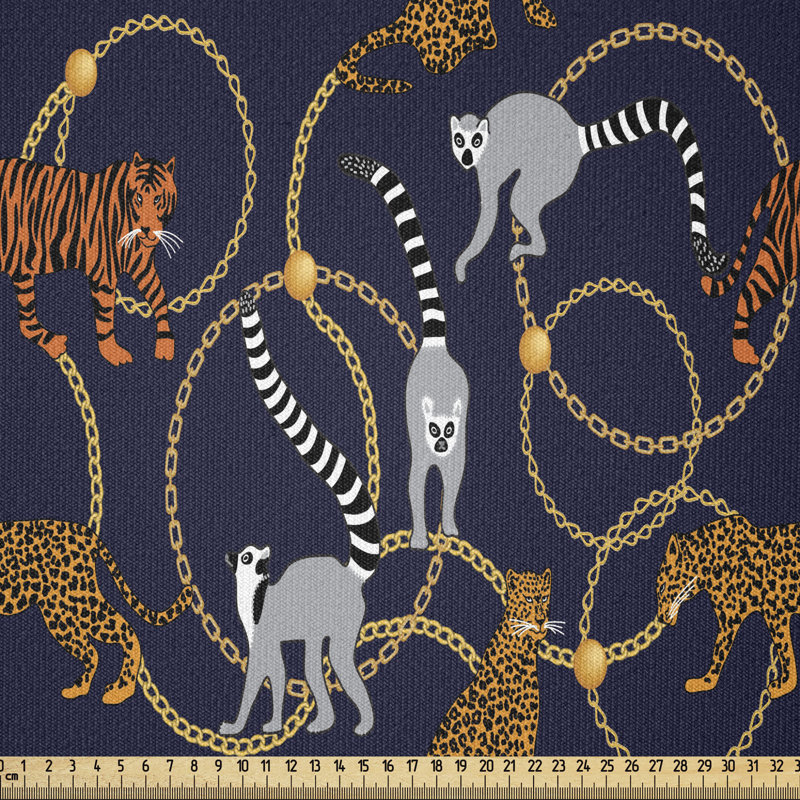Tissu lémurien au bord de la cour, motif de répétition abstrait de chaînes de singes léopard tigre de Madagascar