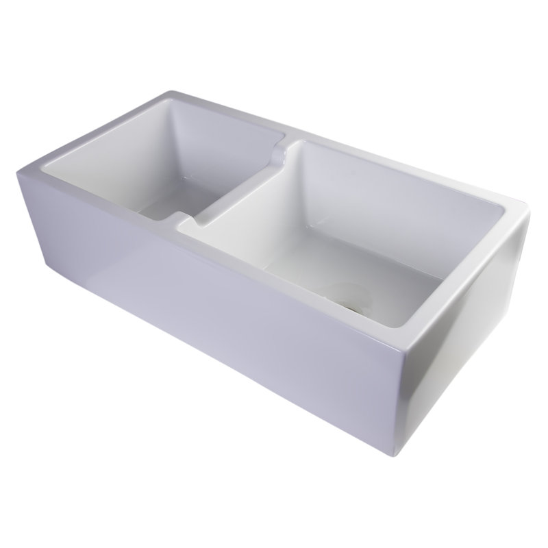 36'' L Double Bowl Fireclay Kitchen Sink, White