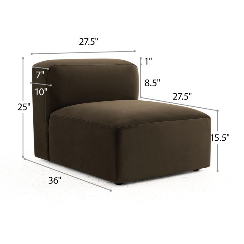 Fauteuil simple sans accoudoirs pour canapé modulaire convertible, Chocolat