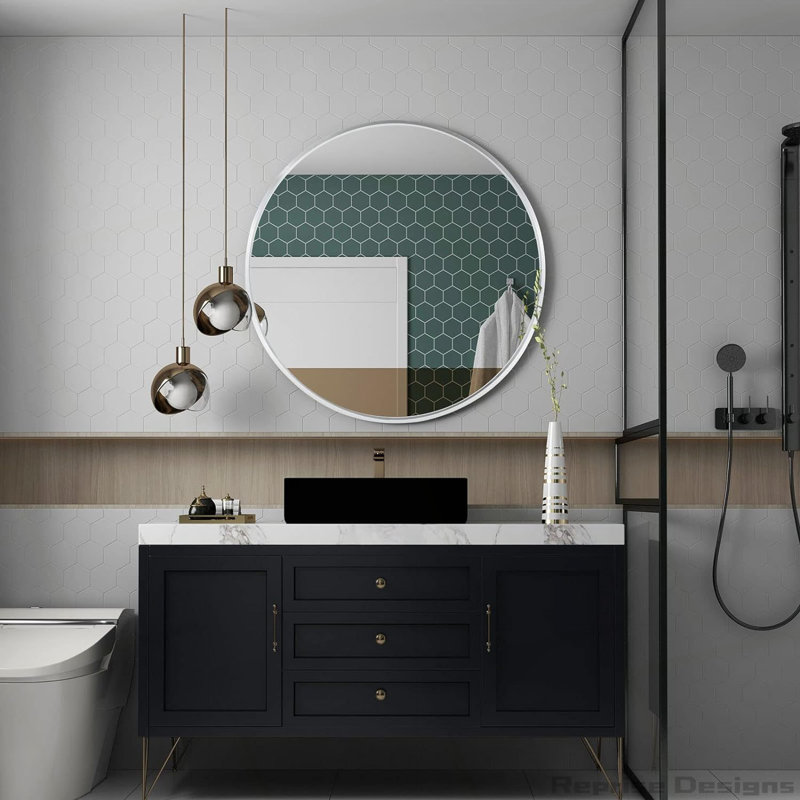 Miroir en métal, 32 po x 32 po, Argent argent, Rond