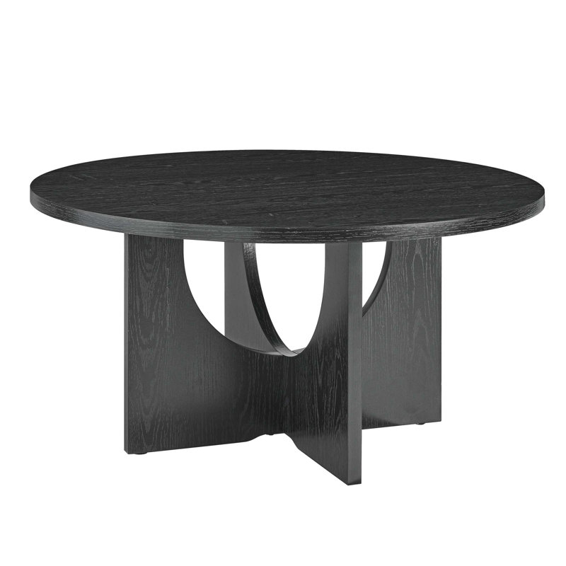  Boggess Modern Minimalist Wood Coffee Table for Living Room, Round Coffee Table, Black