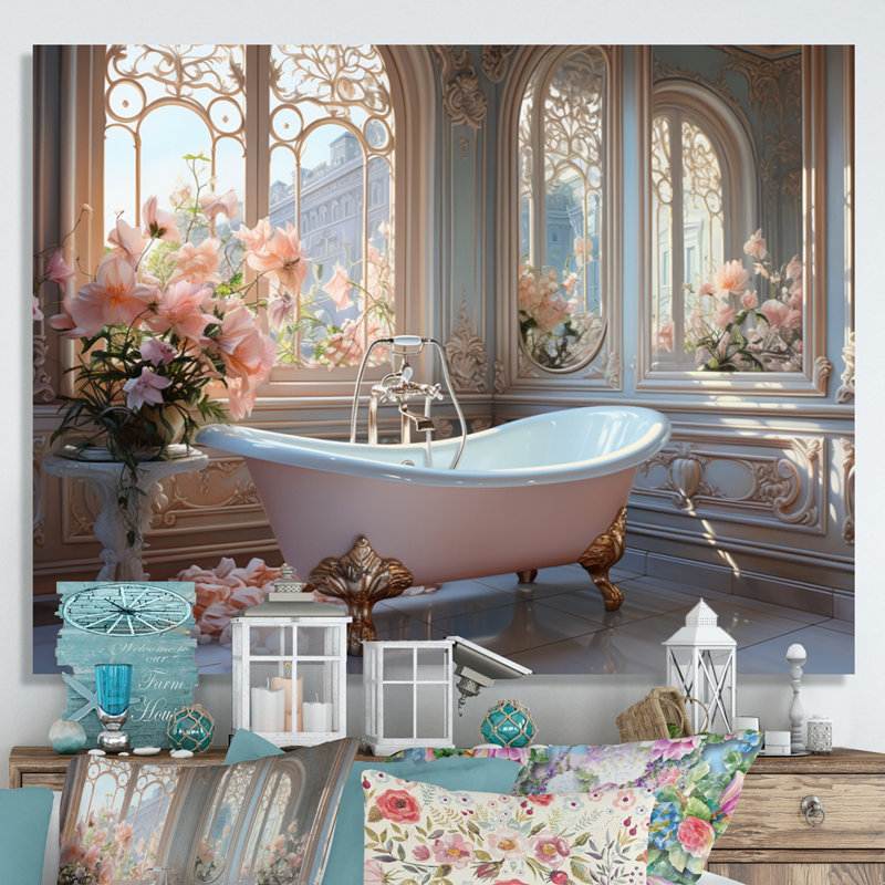 «Bathroom Ethereal Glow III» - Impression sur toile encadrée pour salle de bain, H 24 po x l 32 po x P 1 po, Toile tendue