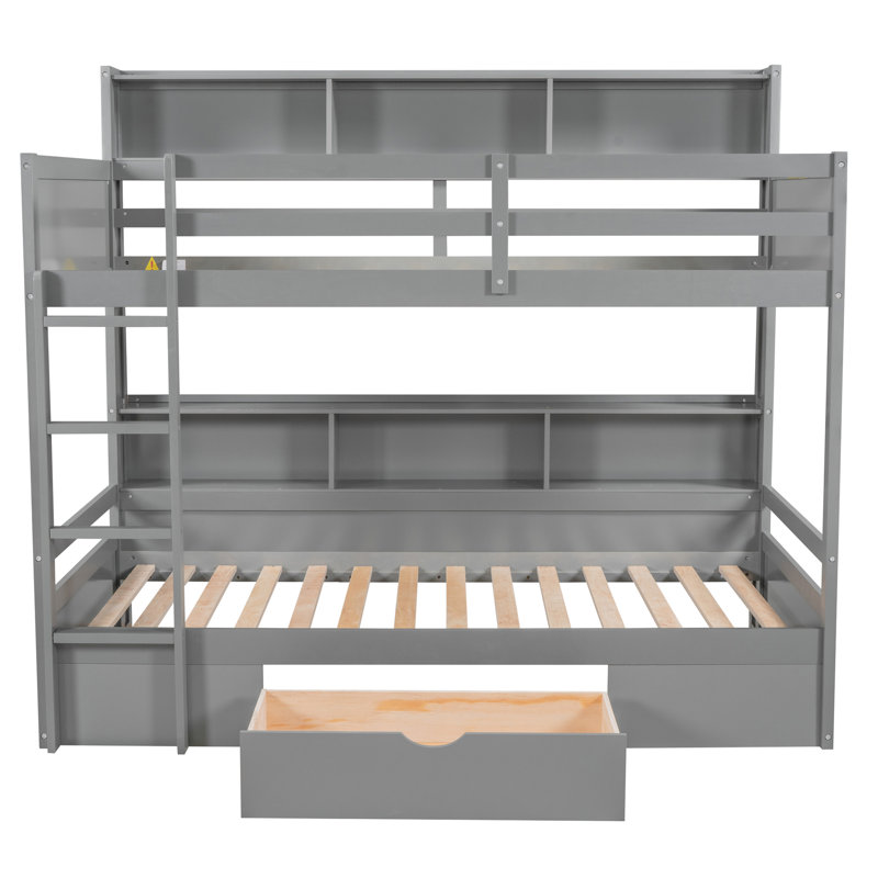 Lit superposé gris avec grand espace de rangement - Espace de vie polyvalent