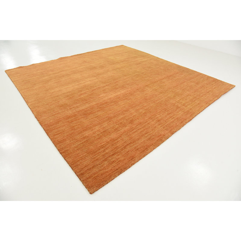 Tapis orange en laine noué à la main Taul, Carré 9 pi 10 po