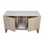Maison de chat brun, 46,38 po x 21,77 po, 26,1 po, 76,4 lb, avec tapis à griffes, style moderne pour l'intérieur, panneau de particules + bois