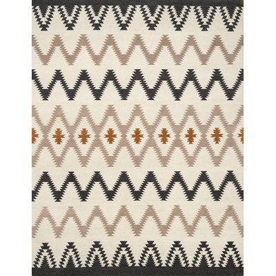 Mesa Hand Knotted Wool Southwestern Area Rug in Ivory/Stone