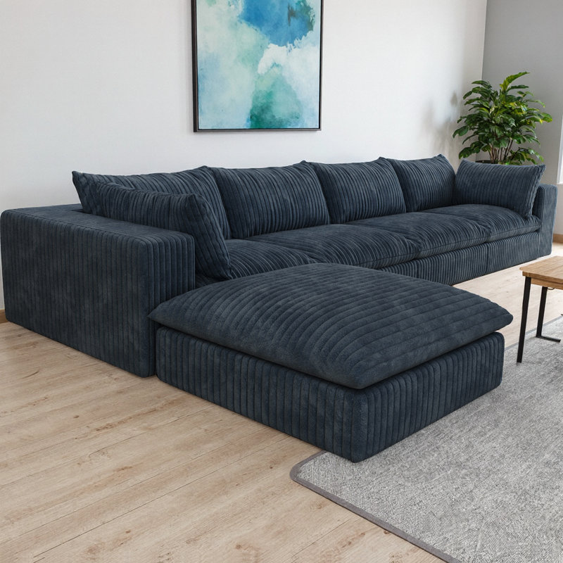 Canapé modulaire en forme de L de 157,6 po de forme modulaire en L en velours côtelé avec repose-pieds, support en éponge double couche, sans assemblage