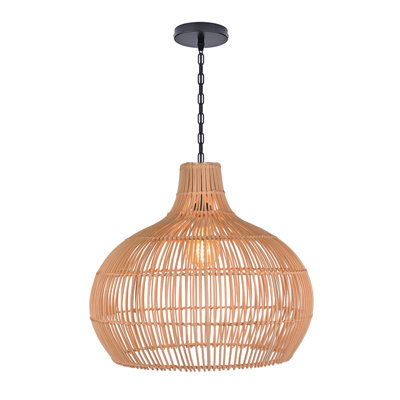 Luminaire suspendu en rotin tissé à la main 1 lumière Chian noir