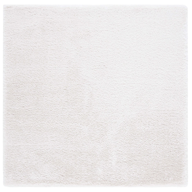 Tapis blanc en polyester tissé à la machine Dawid, Carré 6 pi 7 po