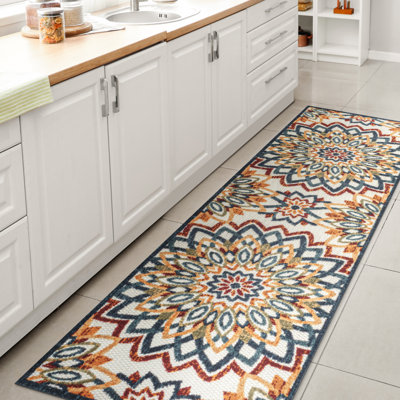Tapis d'intérieur / extérieur rouge / bleu / jaune Flora