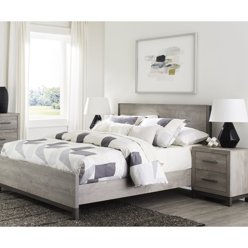 Mobilier de chambre à coucher - Lit double avec tête et rails en bois gris Scratch