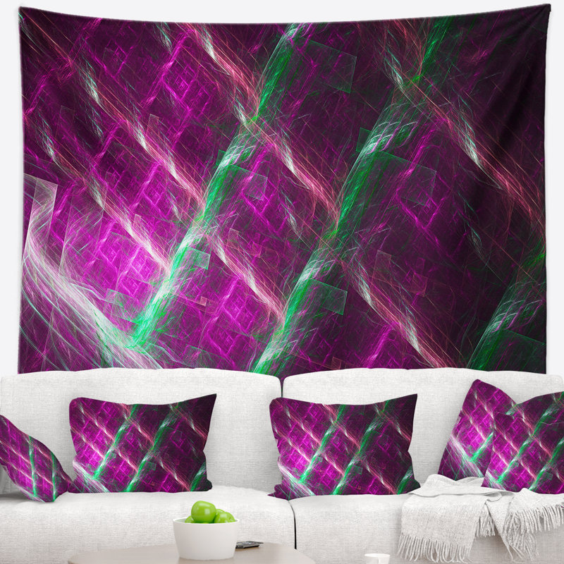 Tapisserie de gril abstrait en métal fractal mauve, H 78 po x l 92 po