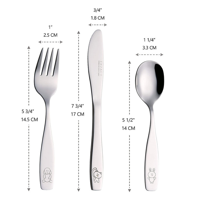 Children''s Cutlery Stainless Steel 12Pcs Set/Kids Cutlery/Toddler Utensils/Flatware - 4 X Forks, 4 X Safe Dinner Knives, 4 X Dinner Spoons - Engraved Dog Cat Bunny Design