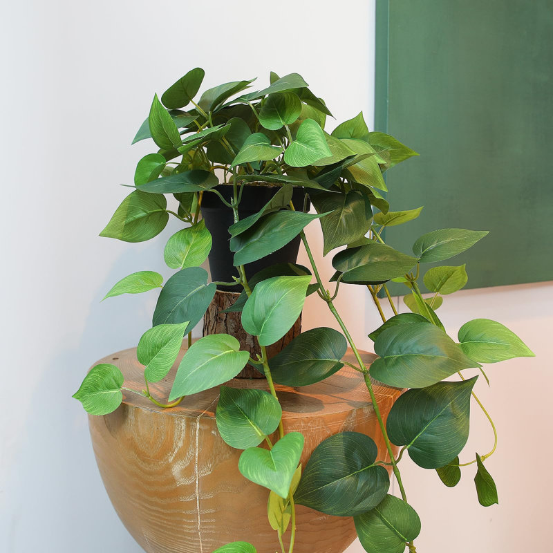Plantes suspendues Fake Pothos - 33 po - Ensemble de 2 vignes en lierre artificiel avec pots