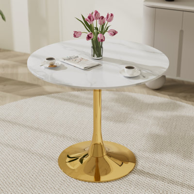 Round MDF Metal Base Pedestal Dining Table by Mercer41