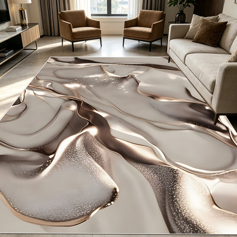 1PC champagne gold fluid marble ink abstract area rugs for Living Room, Soft and Comfortable, Suitable for all seasons, easy-to-maintain, machine washable Indoor floor mat, Under Table Farmhouse suitable for dining table, entryway, bedroom, home