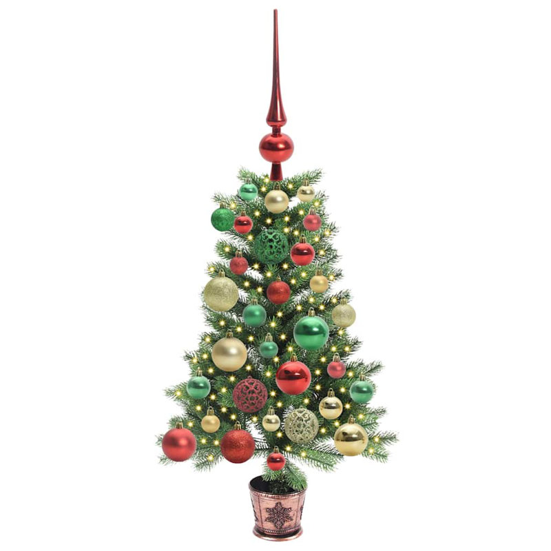 Christmas Tree with 150 LEDs with Stand PE, Red/Green/Gold, 2.13' H