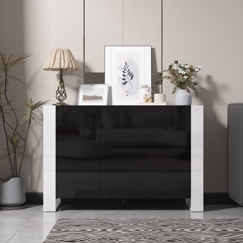Buffet ultra-brillant, armoire moderne avec tablettes réglables, armoire à café pour la cuisine et le salon, Noir