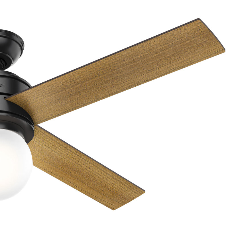 52" Hepburn 4 - Blade Indoor Modern Glam Ceiling Fan with Lights and Wall Control, Matte Black/Black Oak;Mid Century Walnut