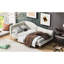 Lit de jour simple avec revêtement en lin, beige, cadre rembourré confortable, design douillet et élégant