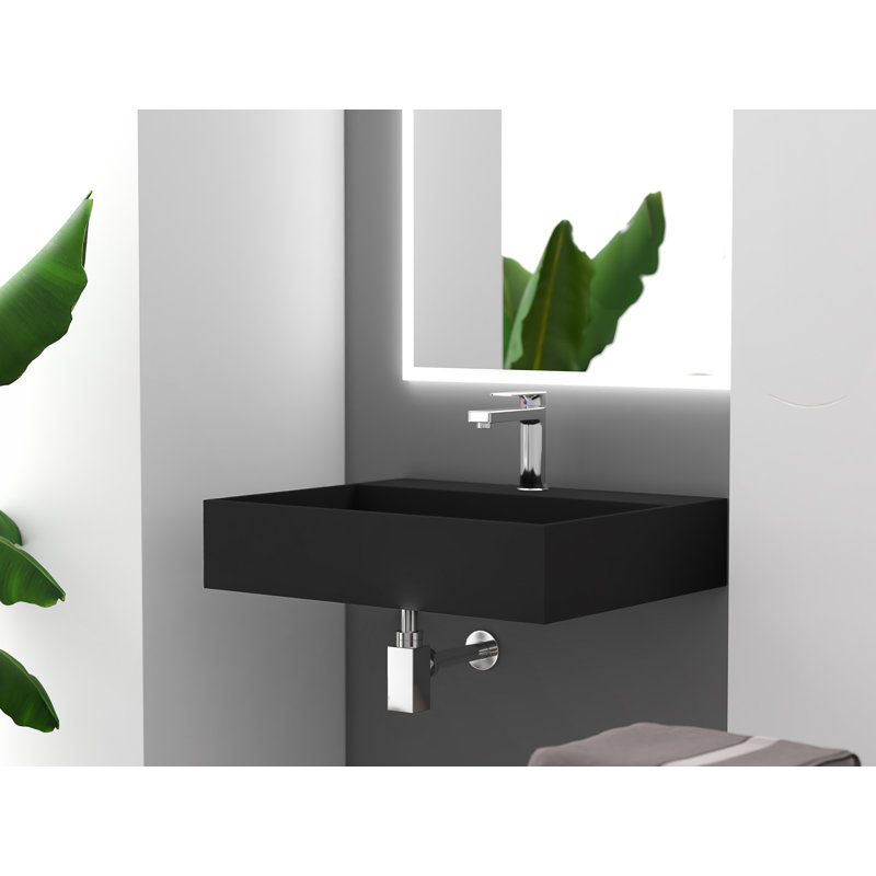Juniper 24" Wall Mounted Solid Surface Floating Bathroom Sink with Concealed Drain - Black, Black