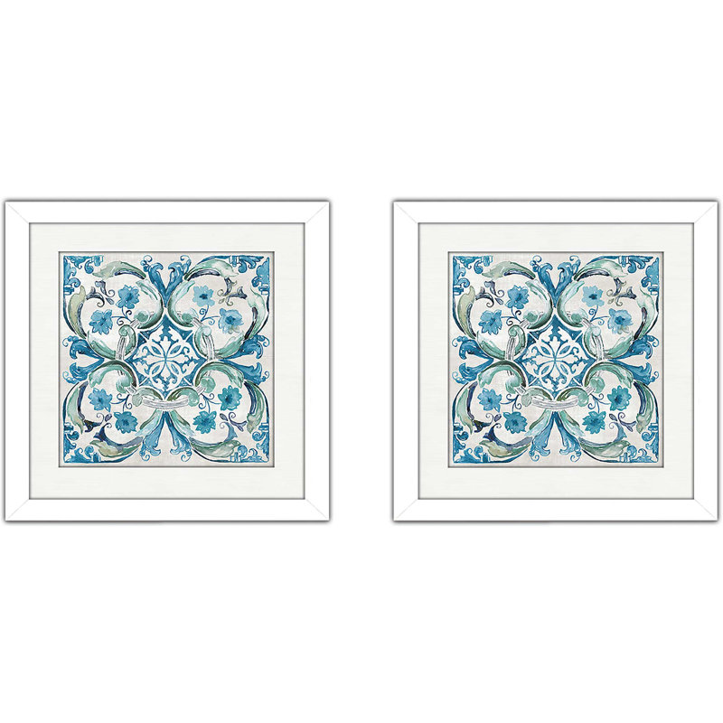 « caraïbes tile ii », ensemble de 2 reproductions de peintures à l’acrylique encadrées, H 16,5 po x l 33 po x P 1 po