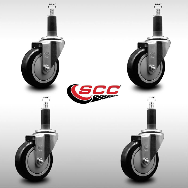 Ensemble de roulettes extensibles pivotantes en polyuréthane 4 pouces 1-1 / 8 pouces SS SCC, Noir