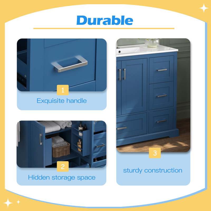 Meuble-lavabo 42 po avec lavabo en céramique, Navy Blue