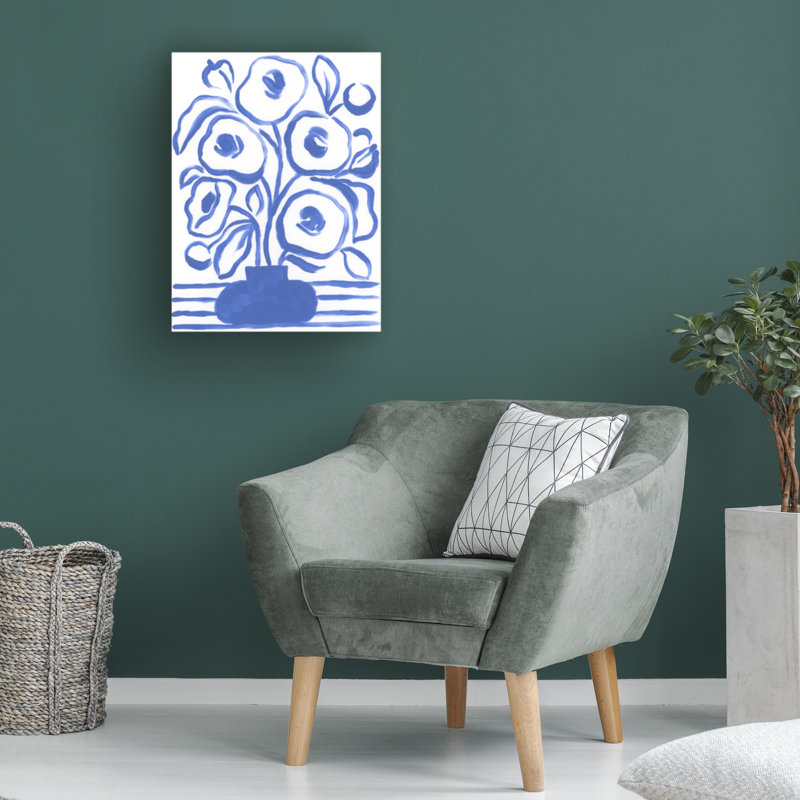 Ebern Designs, June Erica Vess, art floral bleu sur toile WAG37803, H 47 po x l 35 po