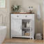 Armoire de rangement Farmhouse avec tiroir et tablette réglable, armoire de cuisine blanche avec comptoir en noyer, armoire à café moderne pour la cuisine, la salle à manger, la salle de bain, le vestibule
