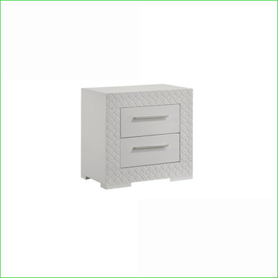 Modern White Wood 2-Drawer Nightstand with Lacquer Finish