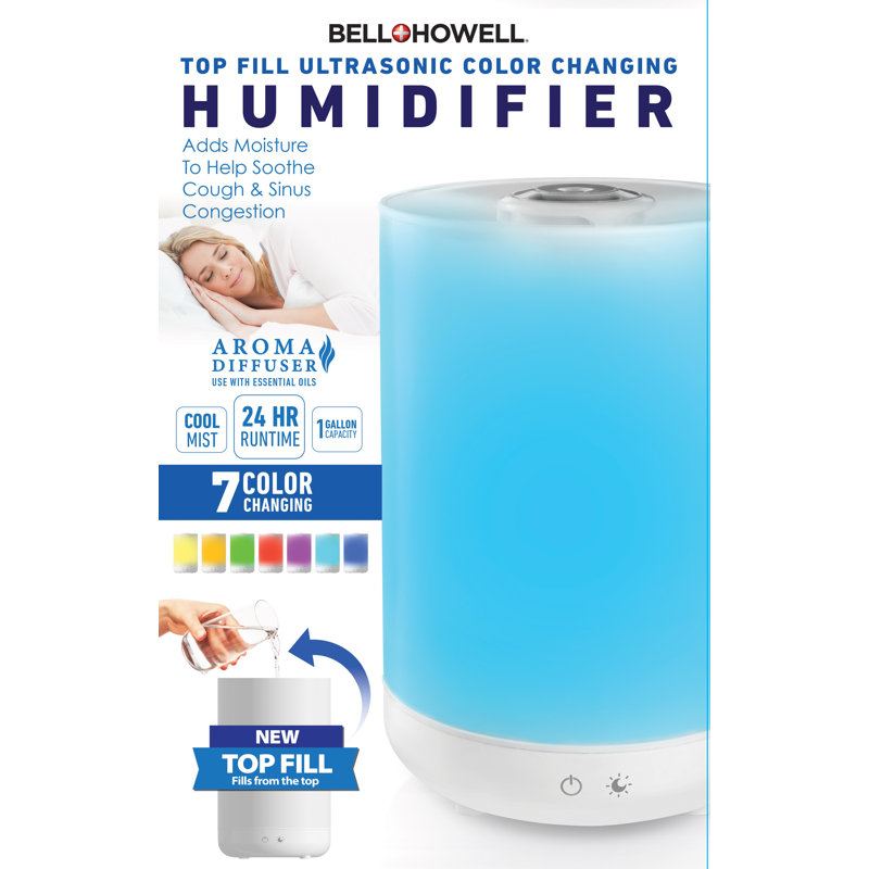 1 Gallon White Ultrasonic Color Changing Humidifier and Aroma Diffuser