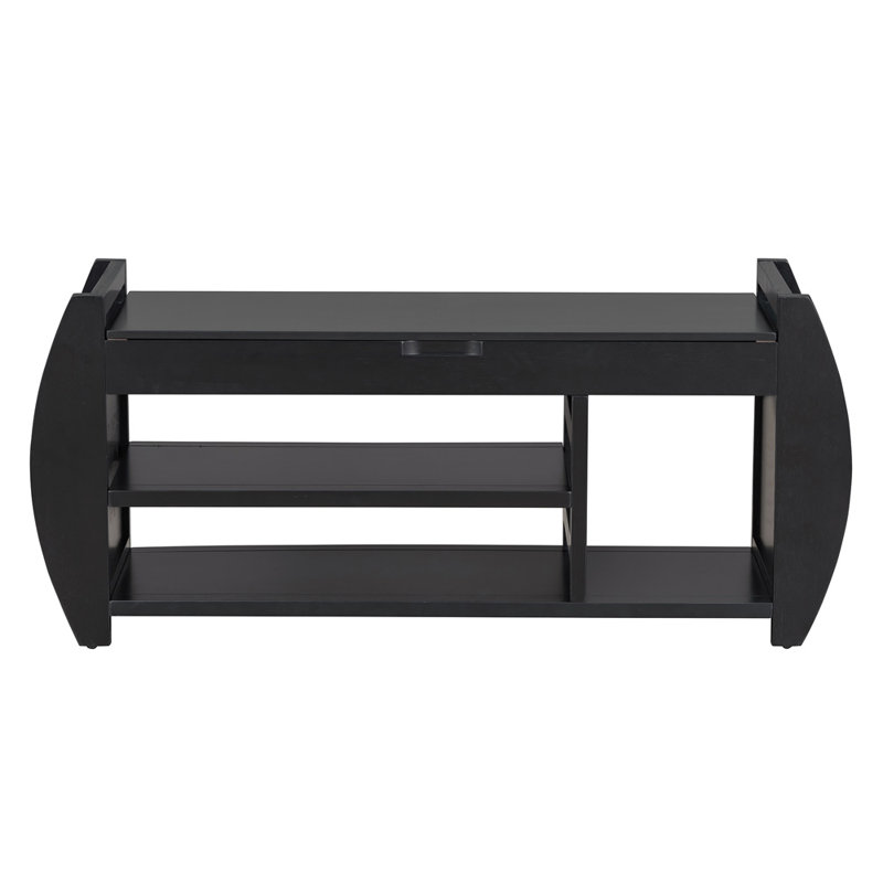 Retro Multifunctional Shoe Storage Bench With Cushion And Curved Side Panel, Black