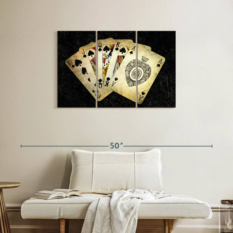Poker Spade - 3 pièces sur toile tendue, H 24 po x l 38 po x P 1,25 po