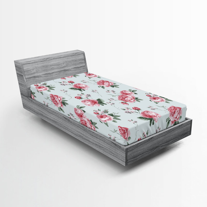 Drap-housse orange Ambesonne, Réséda / vert / floral rose, Drap-housse pour lit simple TG