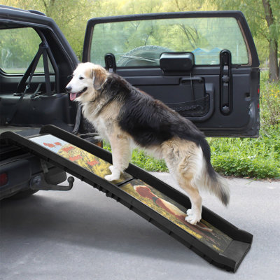 Folding Dog Ramp For Trucks And Suvs, Portable, Non-Slip, Steps, Retractable Legs, Colorful Patterns
