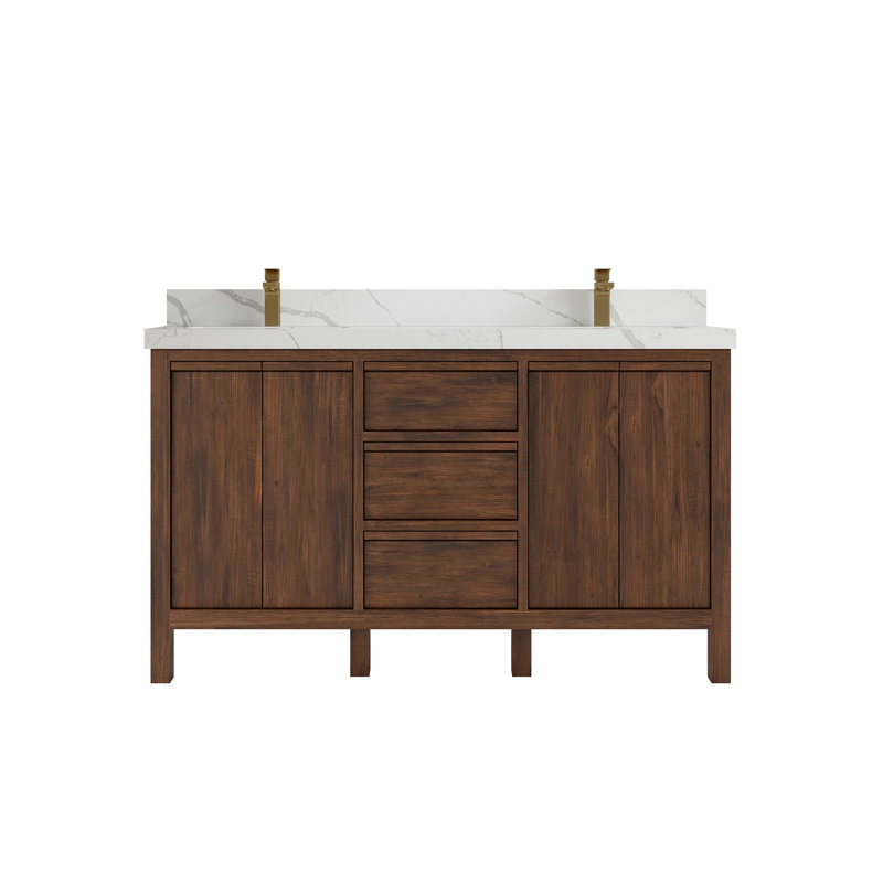 60'' Double Bathroom Vanity with Top, Calacatta Laza