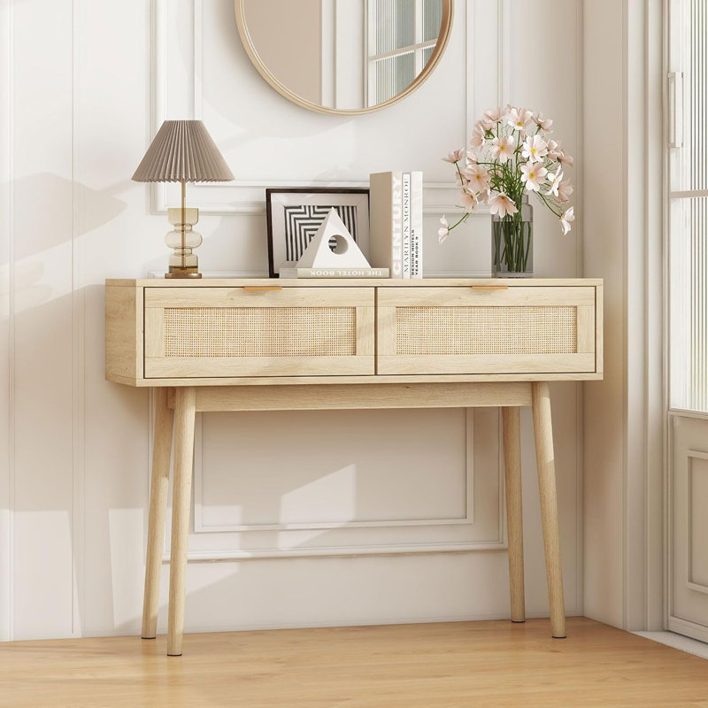 Console en rotin 39,37 po avec 2 tiroirs