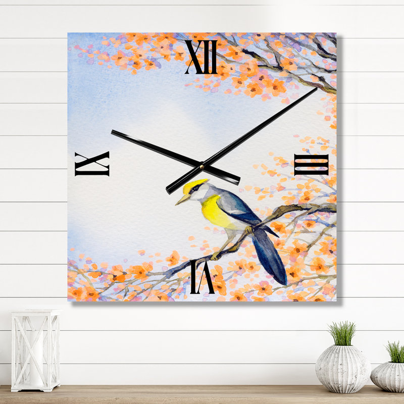 Horloge murale oiseau sur une branche en fleurs II, Petit