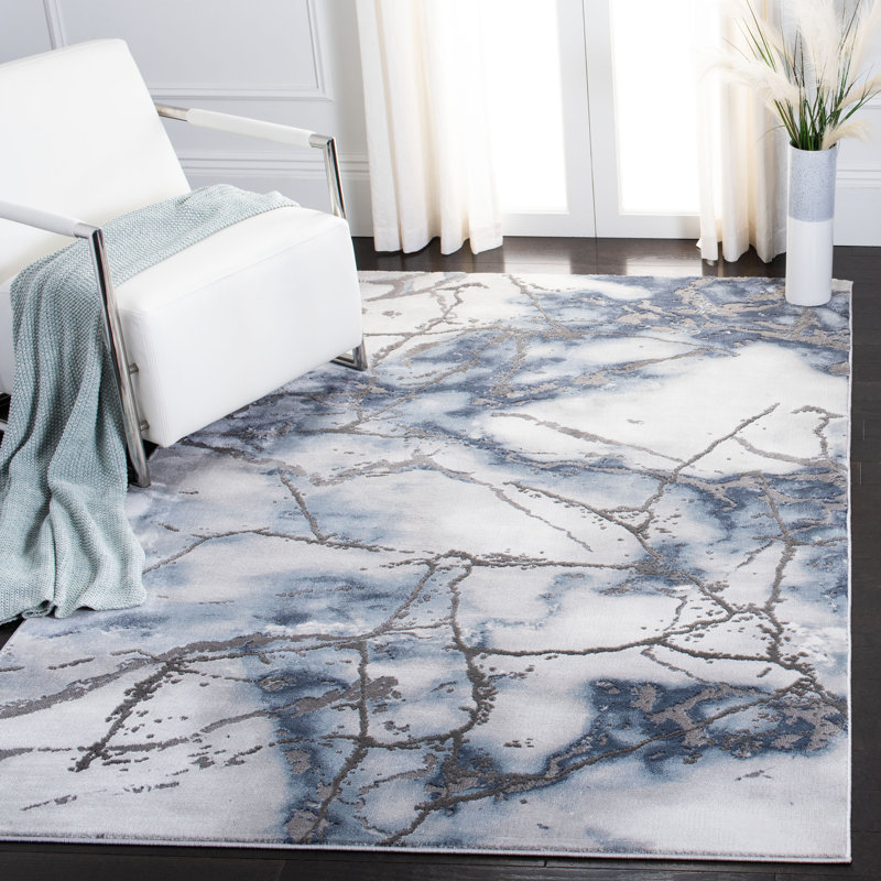 John-Paul Craft Performance Abstract Rug, Rectangle 2'7" x 5', Gray/Blue