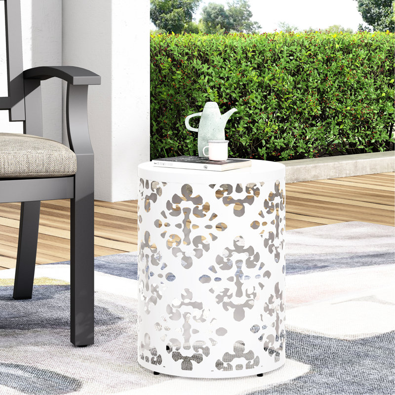 Table d'appoint moderne en métal - Grande table d'extérieur, au design élégant et pratique, en fer orné d'un magnifique motif floral.