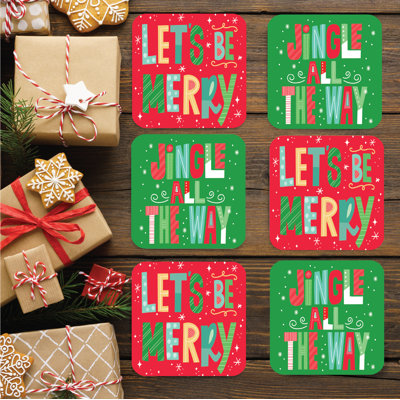 Ensemble de sous-verres carrés 4 po Jingle All the Way