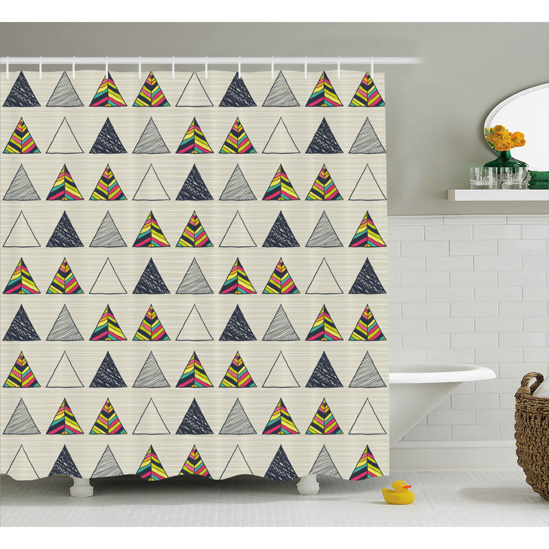 Rideau de douche triangle abstrait et crochets Benfer, l 69 po x L 75 po