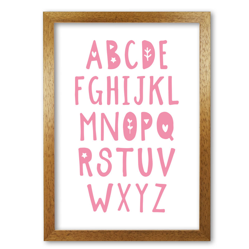 Bright Pink Alphabet - Print, 85 cm H x 60 cm W x 5 cm D, Honey Oak Frame
