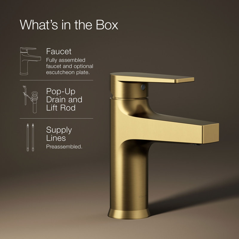 Kohler Taut Single-Handle Bathroom Faucet with Pop-Up Drain Assembly, One Hole Bathroom Sink Faucet, 1.2 gpm