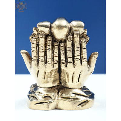 2.7" Fine Brass Four-Armed Lord Ganesha Statue – Handcrafted Hindu God Figurine Seated on Palm for Spiritual Home Decor